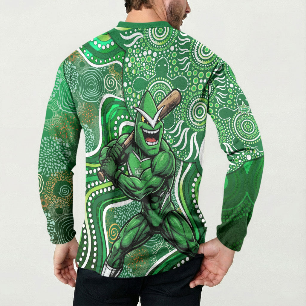 Melbourne Stars Button Sweatshirt Indigenous Dot Art Superhero Batter Tribal Pattern