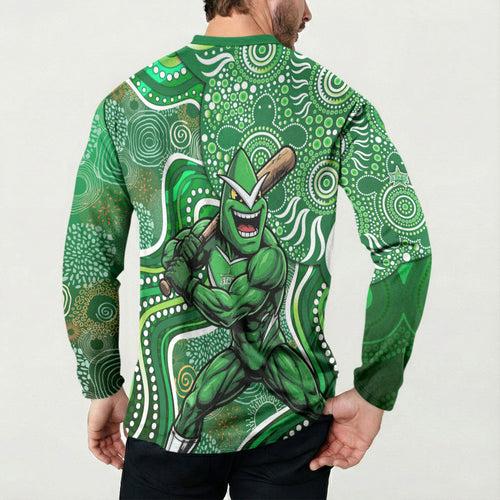 Melbourne Stars Button Sweatshirt Indigenous Dot Art Superhero Batter Tribal Pattern
