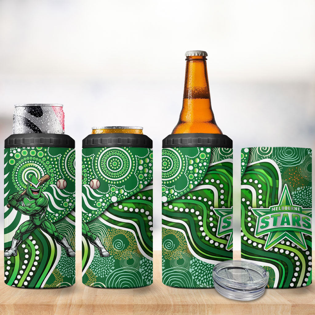 Melbourne Stars 4 in 1 Can Cooler Tumbler Indigenous Dot Art Superhero Batter Tribal Pattern