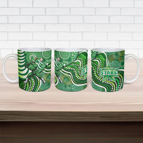 Melbourne Stars Ceramic Mug Indigenous Dot Art Superhero Batter Tribal Pattern