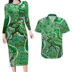Melbourne Stars Couples Matching Long Sleeve Bodycon Dress and Hawaiian Shirt Indigenous Dot Art Superhero Batter Tribal Pattern
