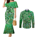 Melbourne Stars Couples Matching Mermaid Dress and Long Sleeve Button Shirt Indigenous Dot Art Superhero Batter Tribal Pattern