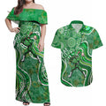 Melbourne Stars Couples Matching Off Shoulder Maxi Dress and Hawaiian Shirt Indigenous Dot Art Superhero Batter Tribal Pattern
