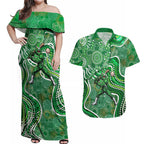 Melbourne Stars Couples Matching Off Shoulder Maxi Dress and Hawaiian Shirt Indigenous Dot Art Superhero Batter Tribal Pattern