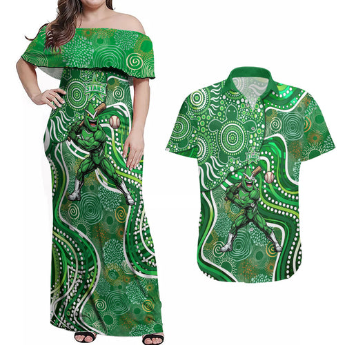 Melbourne Stars Couples Matching Off Shoulder Maxi Dress and Hawaiian Shirt Indigenous Dot Art Superhero Batter Tribal Pattern