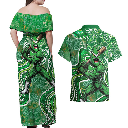 Melbourne Stars Couples Matching Off Shoulder Maxi Dress and Hawaiian Shirt Indigenous Dot Art Superhero Batter Tribal Pattern