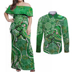 Melbourne Stars Couples Matching Off Shoulder Maxi Dress and Long Sleeve Button Shirt Indigenous Dot Art Superhero Batter Tribal Pattern