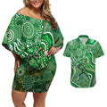 Melbourne Stars Couples Matching Off Shoulder Short Dress and Hawaiian Shirt Indigenous Dot Art Superhero Batter Tribal Pattern