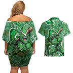 Melbourne Stars Couples Matching Off Shoulder Short Dress and Hawaiian Shirt Indigenous Dot Art Superhero Batter Tribal Pattern