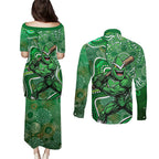 Melbourne Stars Couples Matching Puletasi and Long Sleeve Button Shirt Indigenous Dot Art Superhero Batter Tribal Pattern