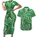 Melbourne Stars Couples Matching Short Sleeve Bodycon Dress and Hawaiian Shirt Indigenous Dot Art Superhero Batter Tribal Pattern