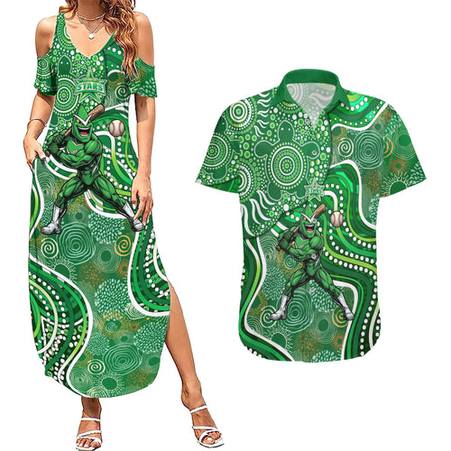 Melbourne Stars Couples Matching Summer Maxi Dress and Hawaiian Shirt Indigenous Dot Art Superhero Batter Tribal Pattern