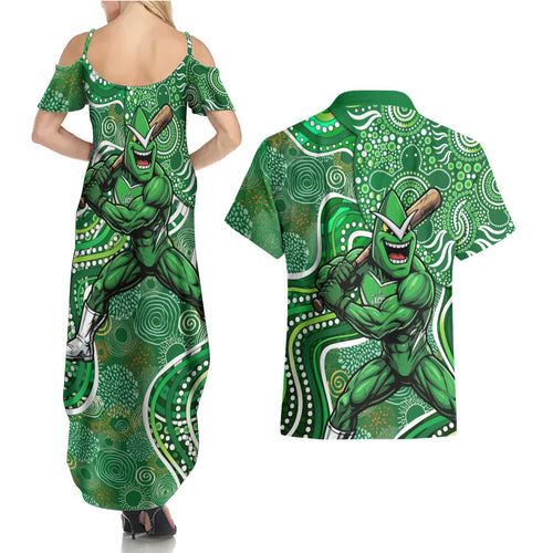 Melbourne Stars Couples Matching Summer Maxi Dress and Hawaiian Shirt Indigenous Dot Art Superhero Batter Tribal Pattern