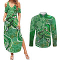 Melbourne Stars Couples Matching Summer Maxi Dress and Long Sleeve Button Shirt Indigenous Dot Art Superhero Batter Tribal Pattern