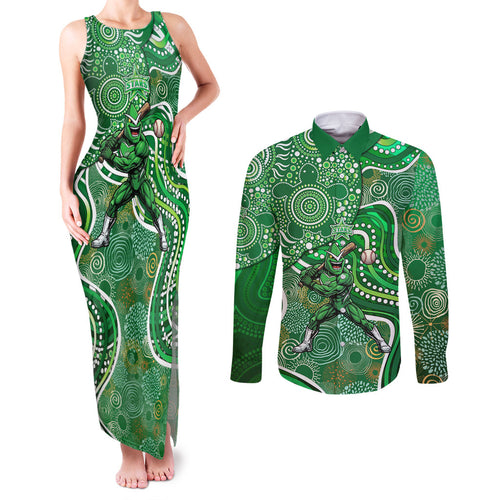 Melbourne Stars Couples Matching Tank Maxi Dress and Long Sleeve Button Shirt Indigenous Dot Art Superhero Batter Tribal Pattern
