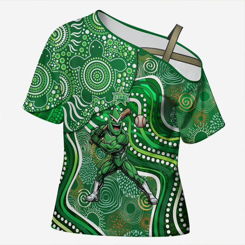 Melbourne Stars Cross Shoulder Shirt Indigenous Dot Art Superhero Batter Tribal Pattern