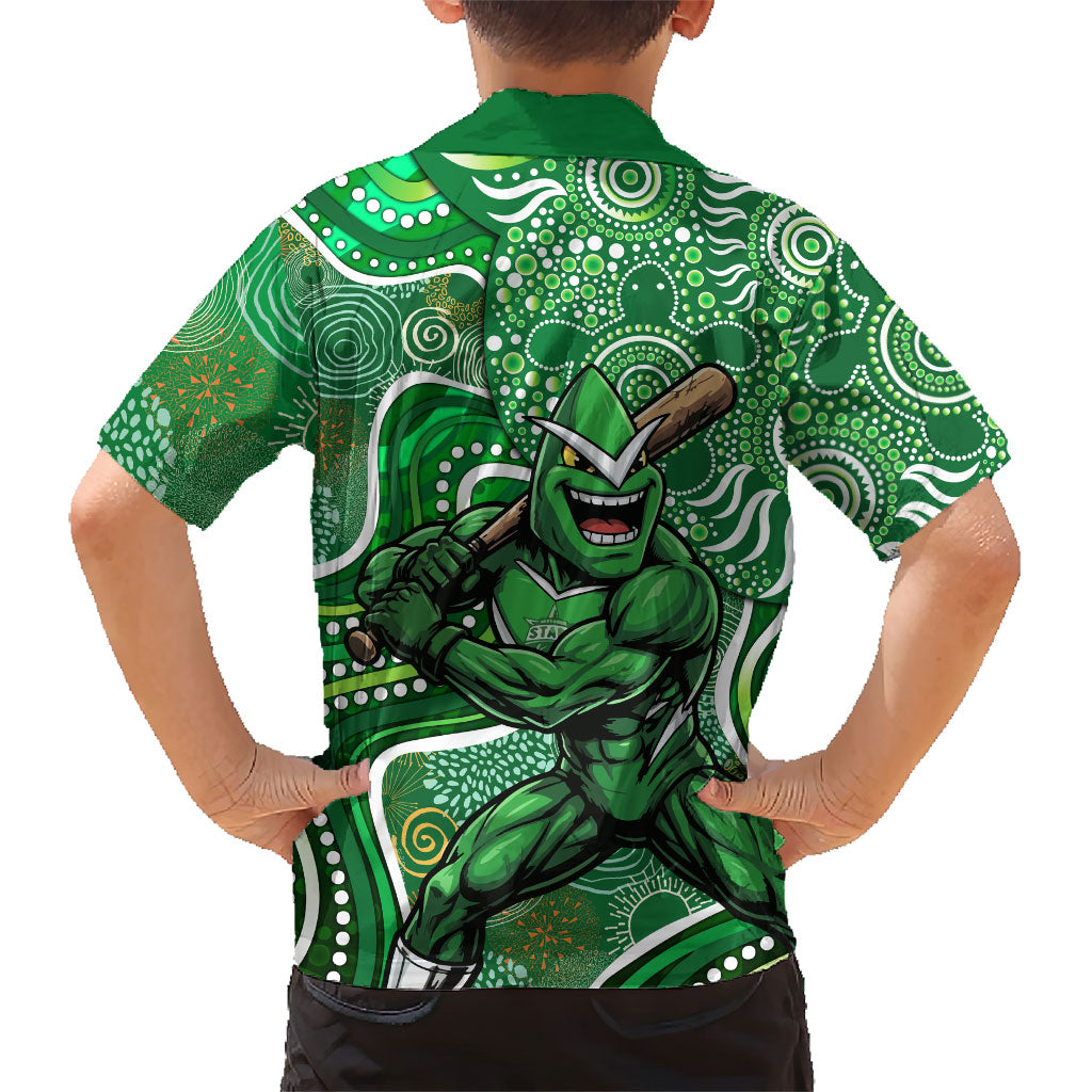 Melbourne Stars Family Matching Long Sleeve Bodycon Dress and Hawaiian Shirt Indigenous Dot Art Superhero Batter Tribal Pattern