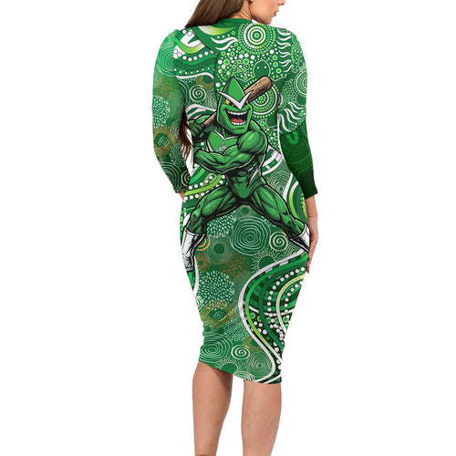 Melbourne Stars Family Matching Long Sleeve Bodycon Dress and Hawaiian Shirt Indigenous Dot Art Superhero Batter Tribal Pattern