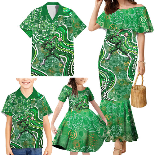 Melbourne Stars Family Matching Mermaid Dress and Hawaiian Shirt Indigenous Dot Art Superhero Batter Tribal Pattern