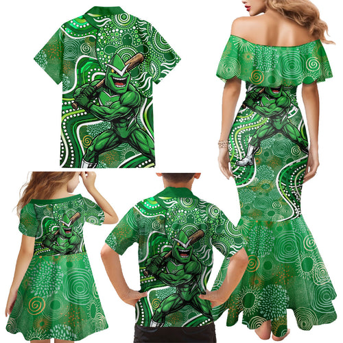 Melbourne Stars Family Matching Mermaid Dress and Hawaiian Shirt Indigenous Dot Art Superhero Batter Tribal Pattern