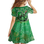 Melbourne Stars Family Matching Off The Shoulder Long Sleeve Dress and Hawaiian Shirt Indigenous Dot Art Superhero Batter Tribal Pattern