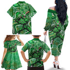 Melbourne Stars Family Matching Off The Shoulder Long Sleeve Dress and Hawaiian Shirt Indigenous Dot Art Superhero Batter Tribal Pattern