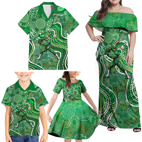 Melbourne Stars Family Matching Off Shoulder Maxi Dress and Hawaiian Shirt Indigenous Dot Art Superhero Batter Tribal Pattern