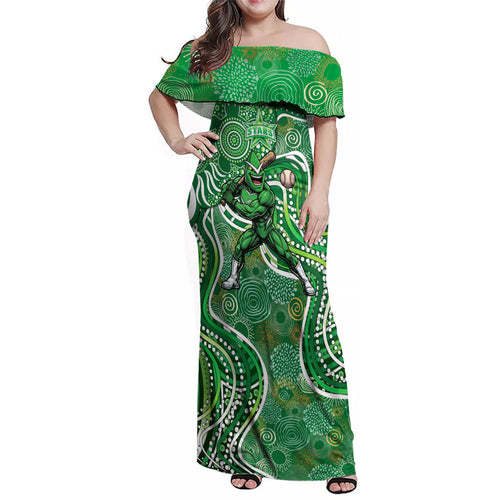 Melbourne Stars Family Matching Off Shoulder Maxi Dress and Hawaiian Shirt Indigenous Dot Art Superhero Batter Tribal Pattern