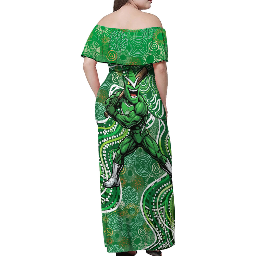 Melbourne Stars Family Matching Off Shoulder Maxi Dress and Hawaiian Shirt Indigenous Dot Art Superhero Batter Tribal Pattern