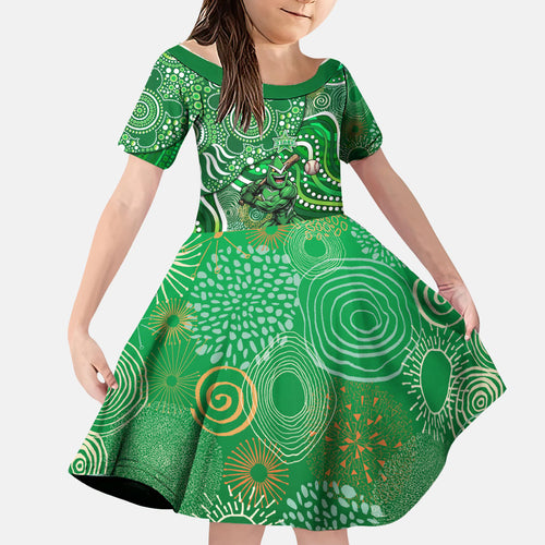 Melbourne Stars Family Matching Off Shoulder Short Dress and Hawaiian Shirt Indigenous Dot Art Superhero Batter Tribal Pattern