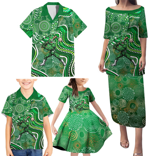 Melbourne Stars Family Matching Puletasi and Hawaiian Shirt Indigenous Dot Art Superhero Batter Tribal Pattern