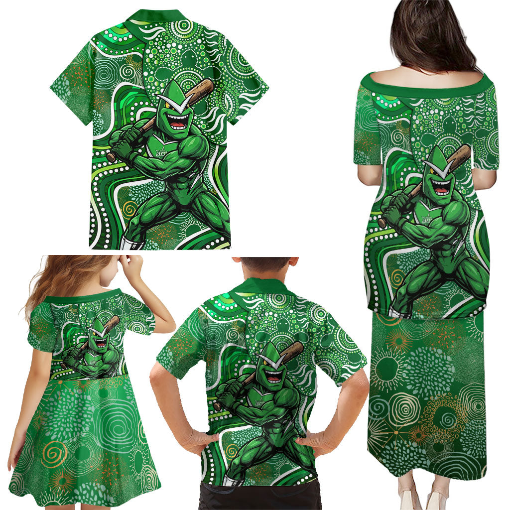 Melbourne Stars Family Matching Puletasi and Hawaiian Shirt Indigenous Dot Art Superhero Batter Tribal Pattern