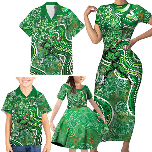 Melbourne Stars Family Matching Short Sleeve Bodycon Dress and Hawaiian Shirt Indigenous Dot Art Superhero Batter Tribal Pattern