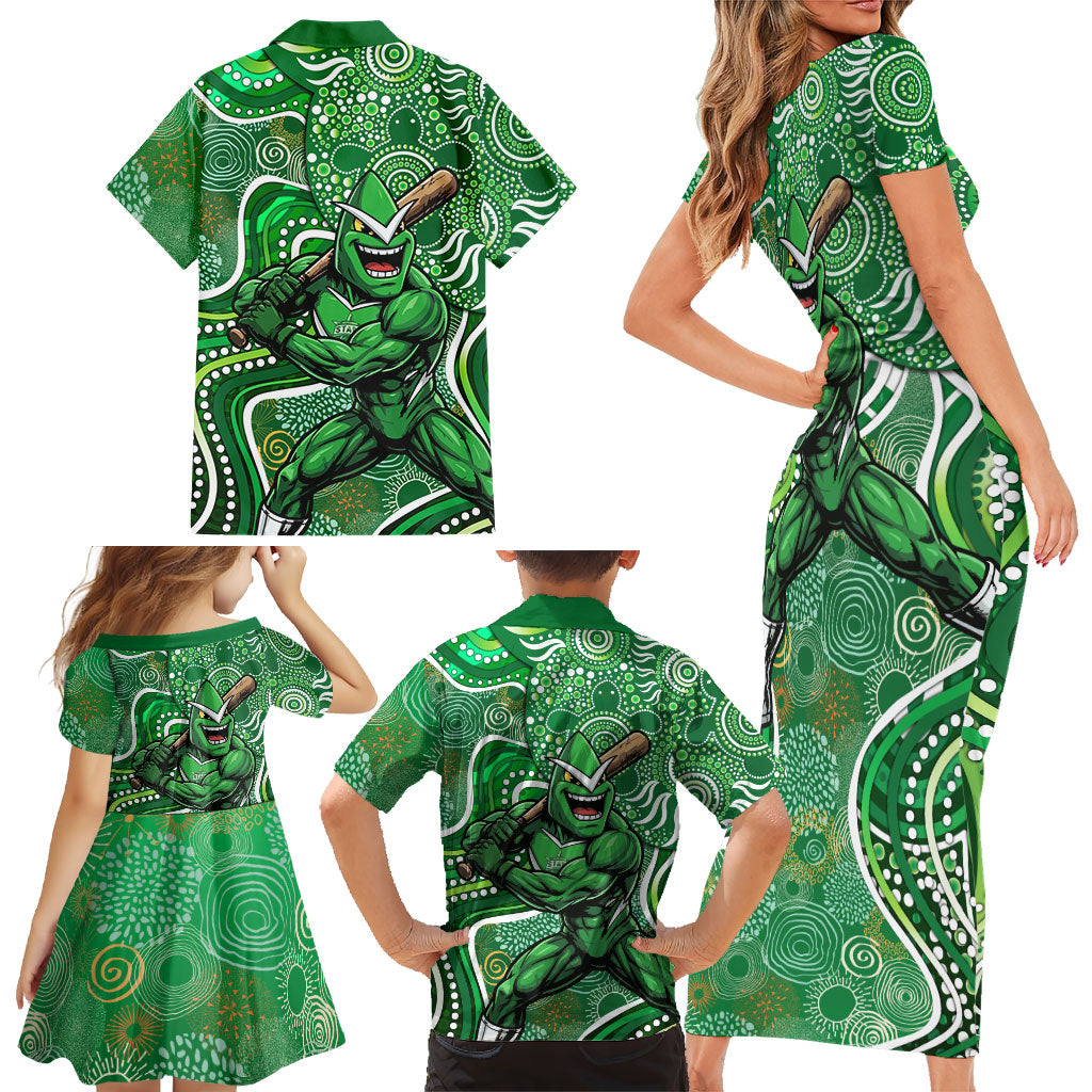 Melbourne Stars Family Matching Short Sleeve Bodycon Dress and Hawaiian Shirt Indigenous Dot Art Superhero Batter Tribal Pattern