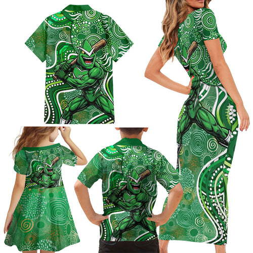 Melbourne Stars Family Matching Short Sleeve Bodycon Dress and Hawaiian Shirt Indigenous Dot Art Superhero Batter Tribal Pattern