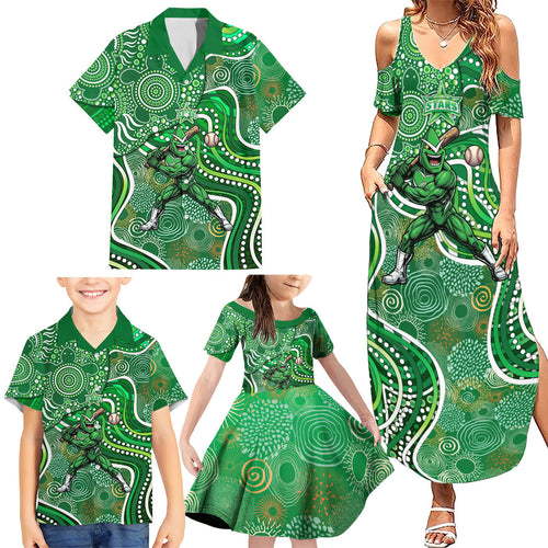 Melbourne Stars Family Matching Summer Maxi Dress and Hawaiian Shirt Indigenous Dot Art Superhero Batter Tribal Pattern