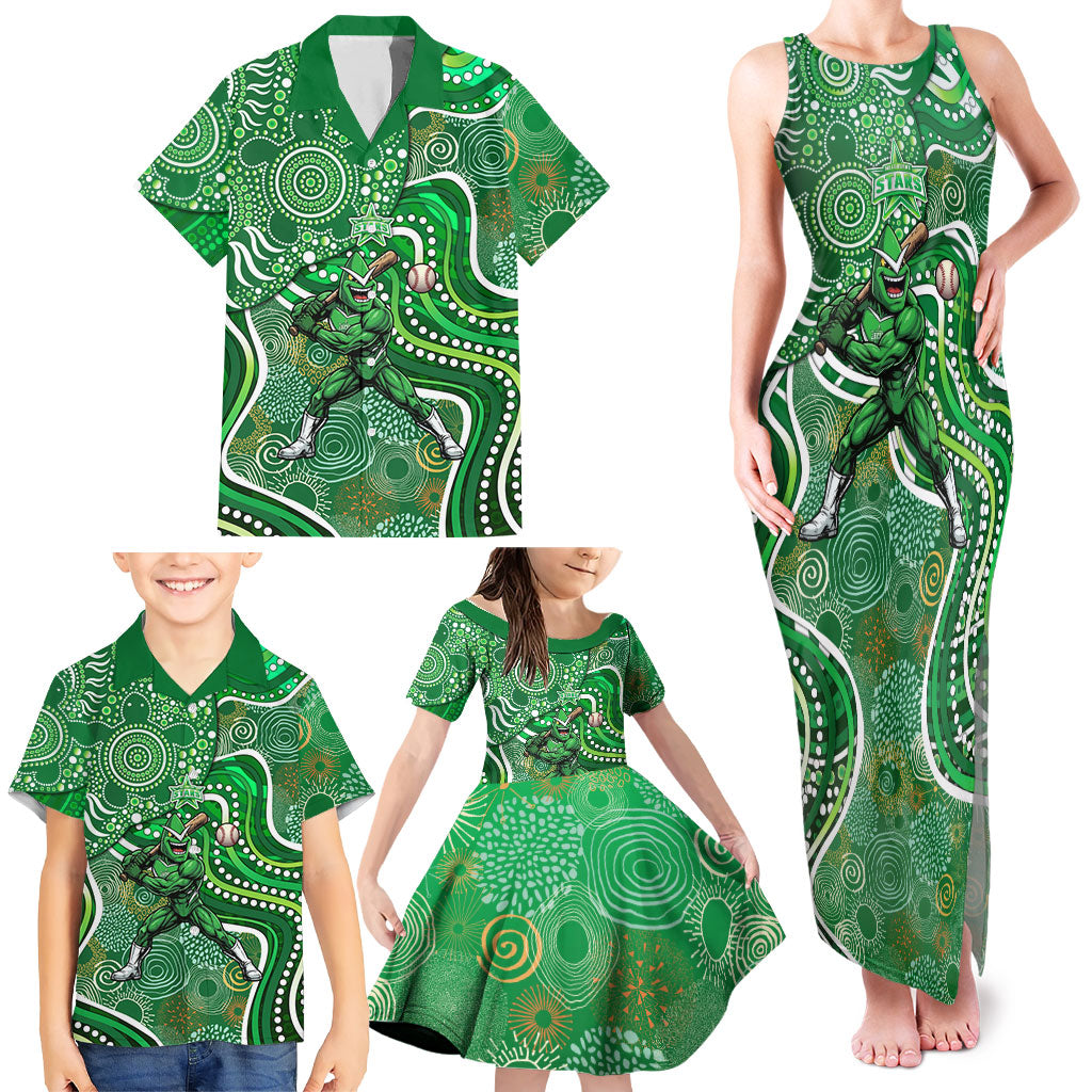 Melbourne Stars Family Matching Tank Maxi Dress and Hawaiian Shirt Indigenous Dot Art Superhero Batter Tribal Pattern