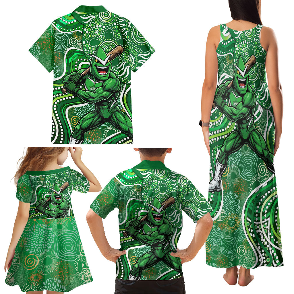 Melbourne Stars Family Matching Tank Maxi Dress and Hawaiian Shirt Indigenous Dot Art Superhero Batter Tribal Pattern