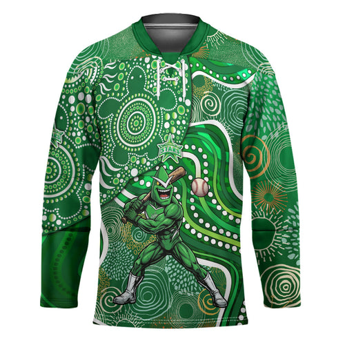 Melbourne Stars Hockey Jersey Indigenous Dot Art Superhero Batter Tribal Pattern