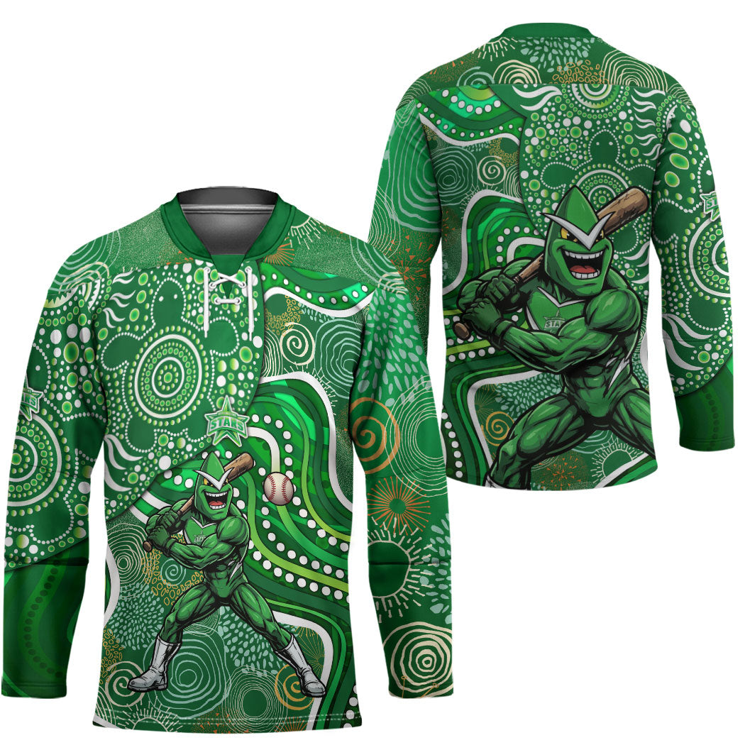 Melbourne Stars Hockey Jersey Indigenous Dot Art Superhero Batter Tribal Pattern