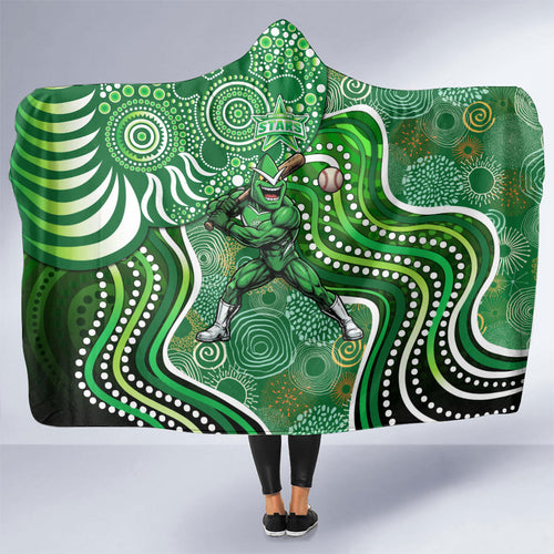 Melbourne Stars Hooded Blanket Indigenous Dot Art Superhero Batter Tribal Pattern