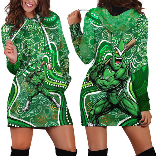 Melbourne Stars Hoodie Dress Indigenous Dot Art Superhero Batter Tribal Pattern