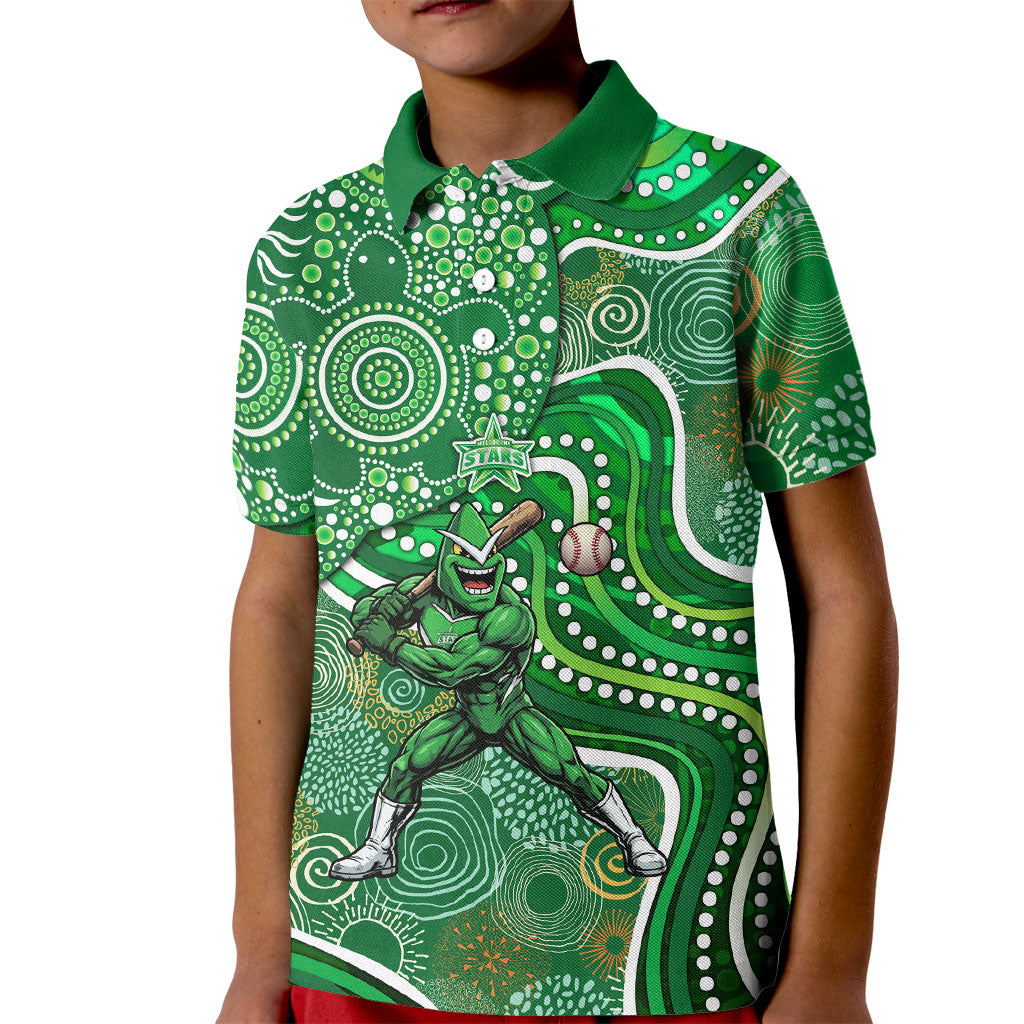 Melbourne Stars Kid Polo Shirt Indigenous Dot Art Superhero Batter Tribal Pattern