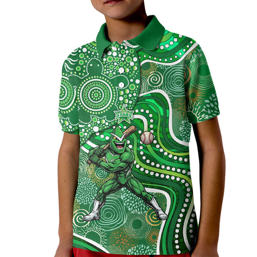 Melbourne Stars Kid Polo Shirt Indigenous Dot Art Superhero Batter Tribal Pattern