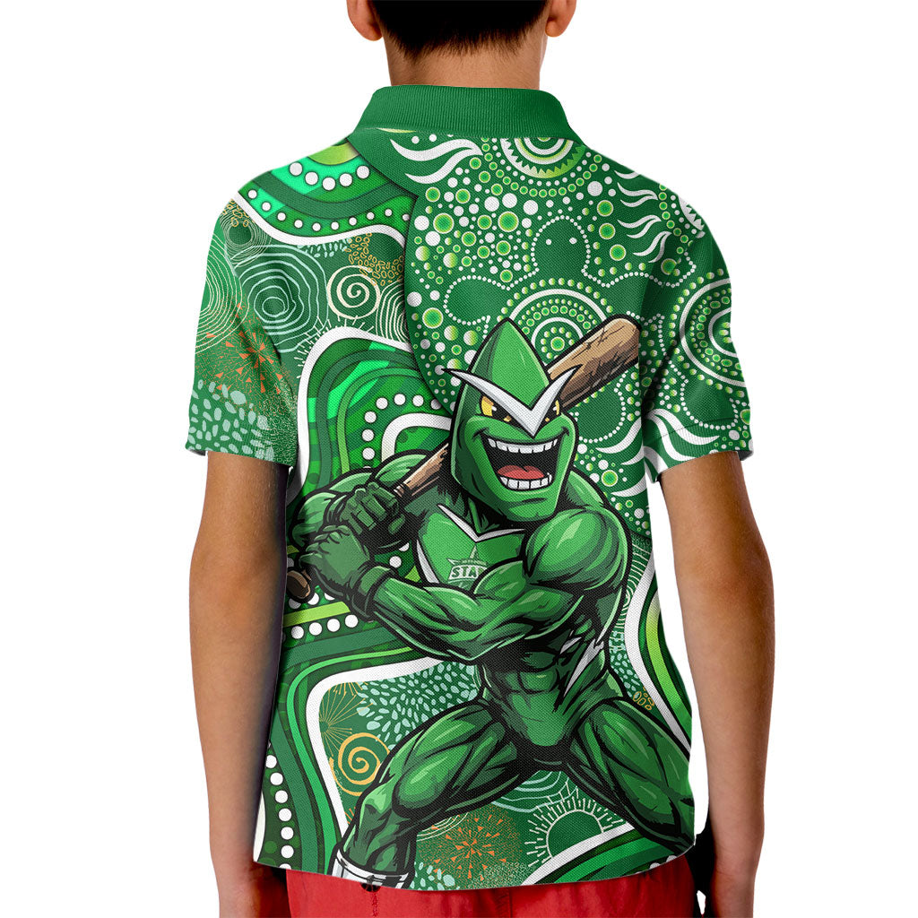 Melbourne Stars Kid Polo Shirt Indigenous Dot Art Superhero Batter Tribal Pattern