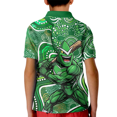 Melbourne Stars Kid Polo Shirt Indigenous Dot Art Superhero Batter Tribal Pattern