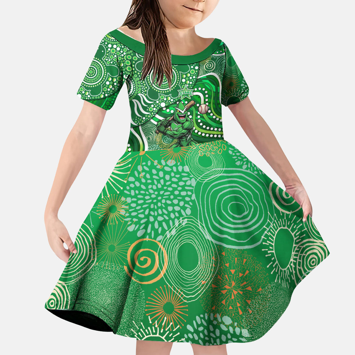 Melbourne Stars Kid Short Sleeve Dress Indigenous Dot Art Superhero Batter Tribal Pattern