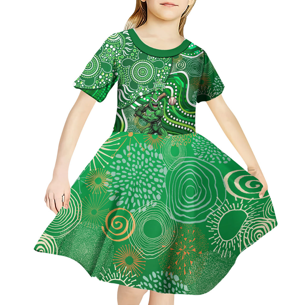 Melbourne Stars Kid Short Sleeve Dress Indigenous Dot Art Superhero Batter Tribal Pattern