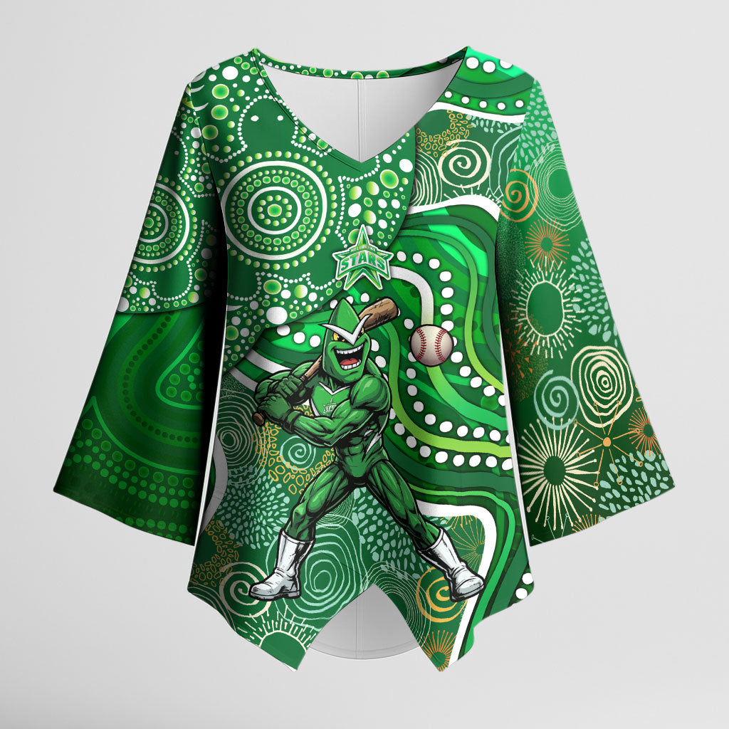 Melbourne Stars Kimono Sleeve Blouse Indigenous Dot Art Superhero Batter Tribal Pattern
