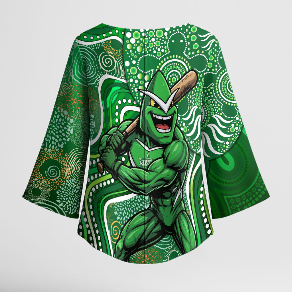 Melbourne Stars Kimono Sleeve Blouse Indigenous Dot Art Superhero Batter Tribal Pattern